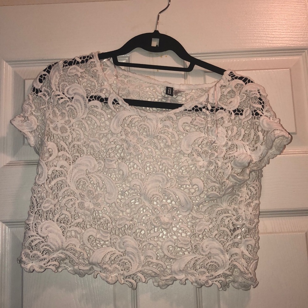 Cropped White Lace Top